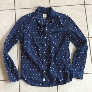 GAP Navy Button-Down Shirt with White Heart Print